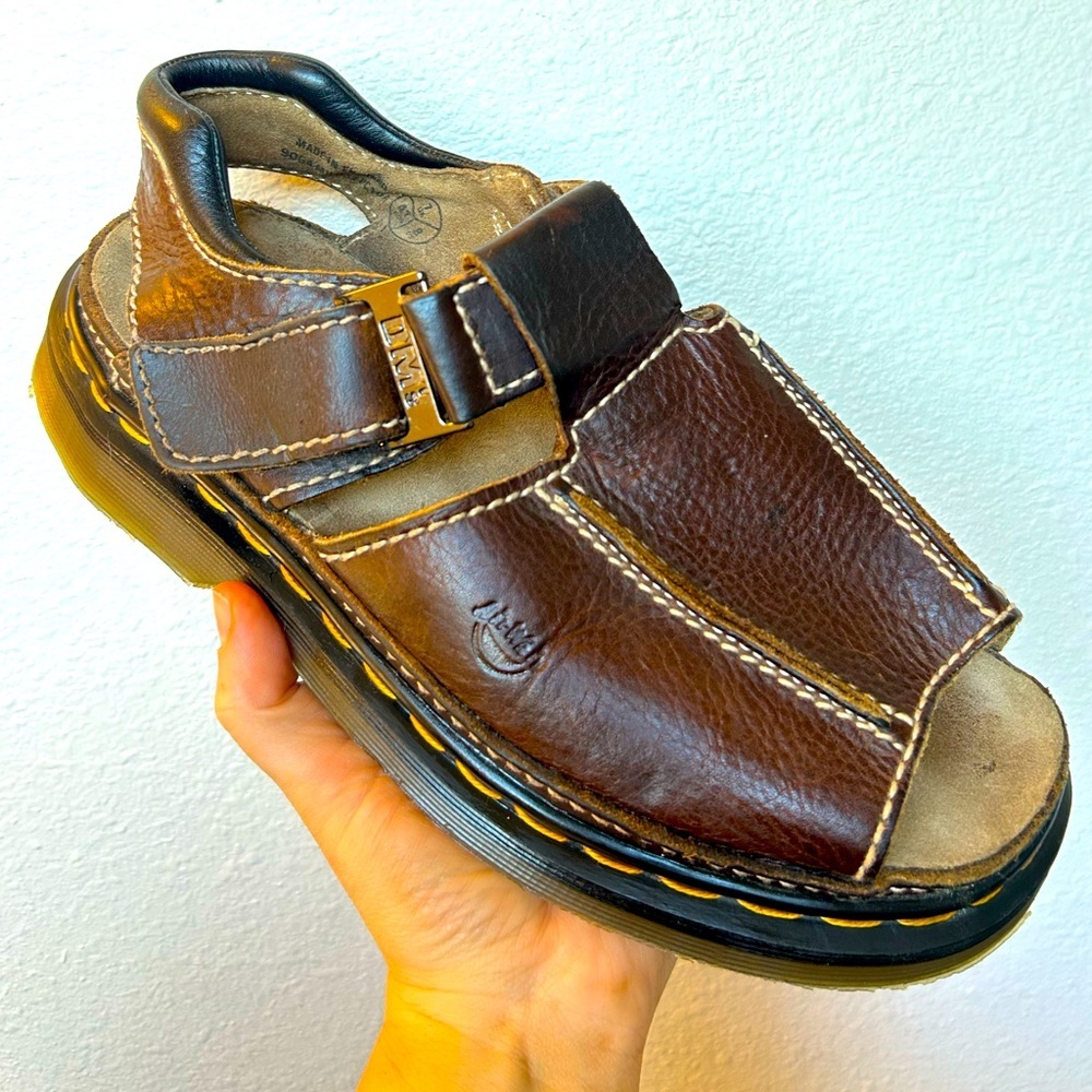 Dr. Martens Dark Brown Leather Open-Toe Buckle Sandal